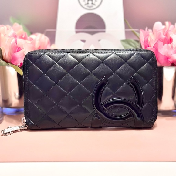CHANEL Handbags - CHANEL Cambon Black Lambskin Zip Around Long Wallet Organizer w COA